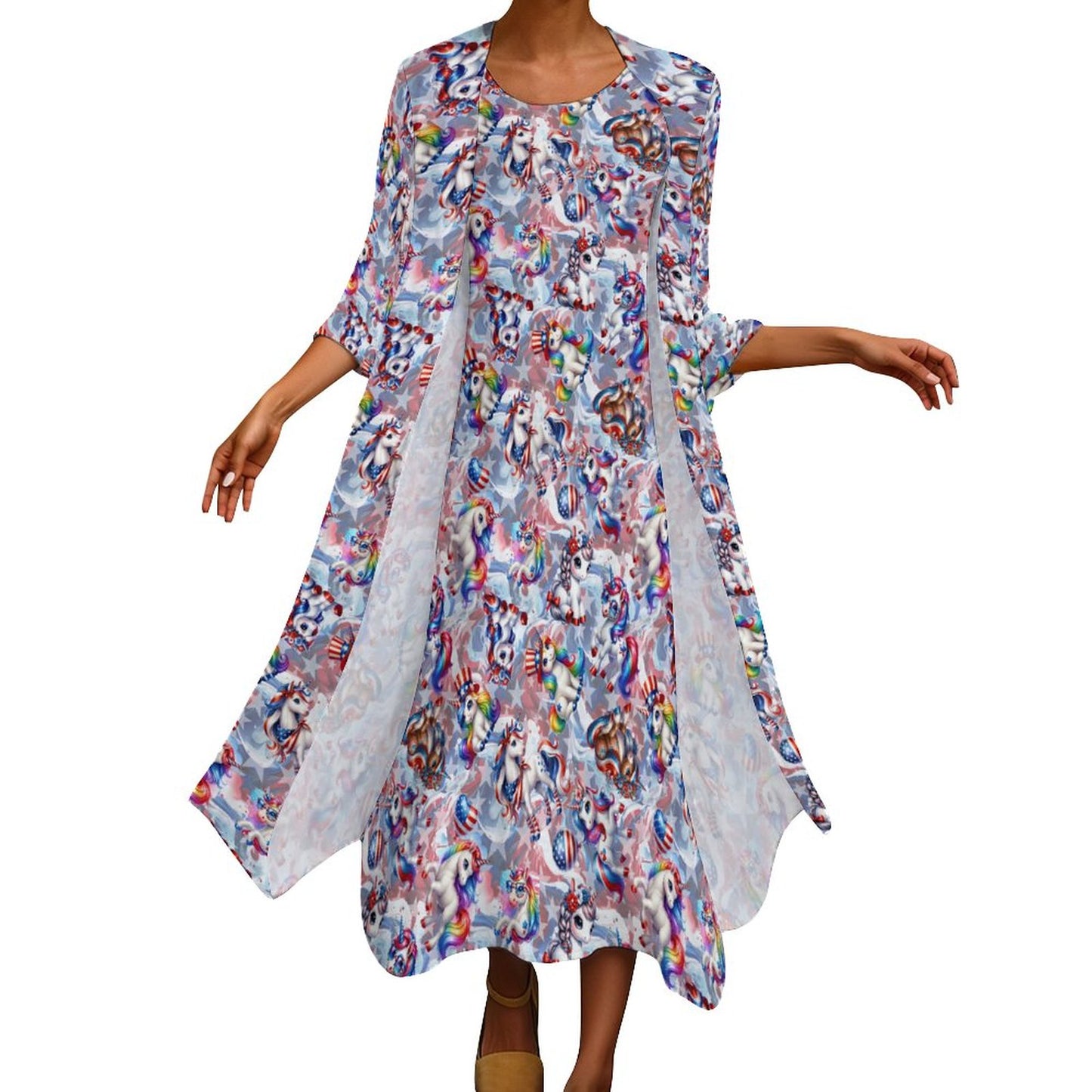 8 Patriot Designs (animals) Women’s Long Dress with Cardigan