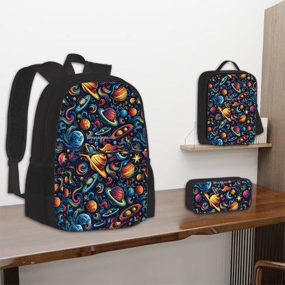 12 Galaxy / Outer Space Designs, 3 Piece Bag Set – Oxford Backpack, Lunch Bag, Pencil Pouch
