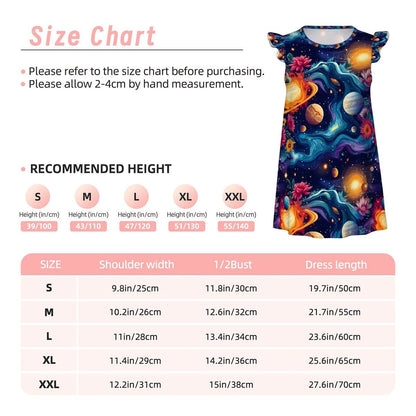 12 Galaxy Space Designs, Girl's Flutter Sleeve Nightgown