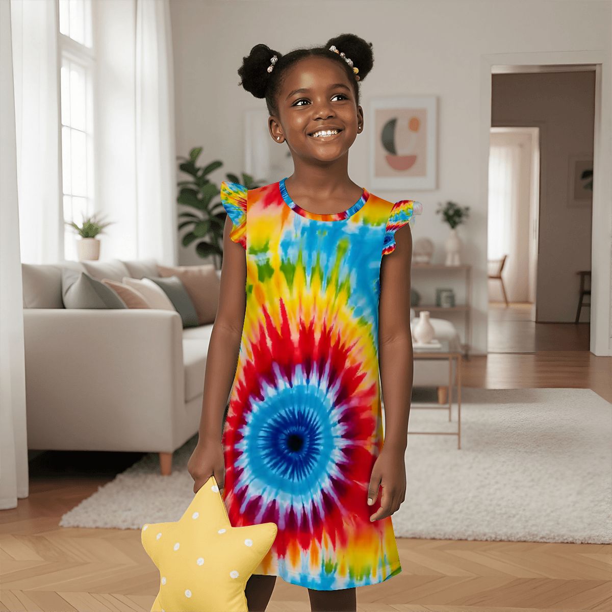 19 Tie Dye Designs, Girl's Flutter Sleeve Nightgown