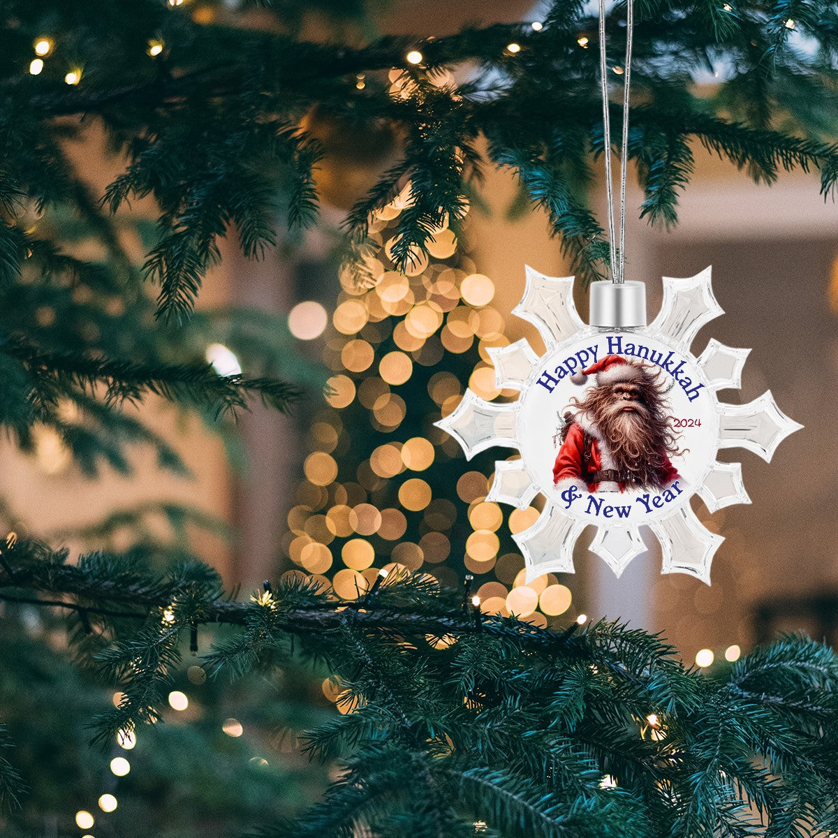 Bigfoot Sasquatch "Happy Hanukkah" Christmas Snowflake Decorations