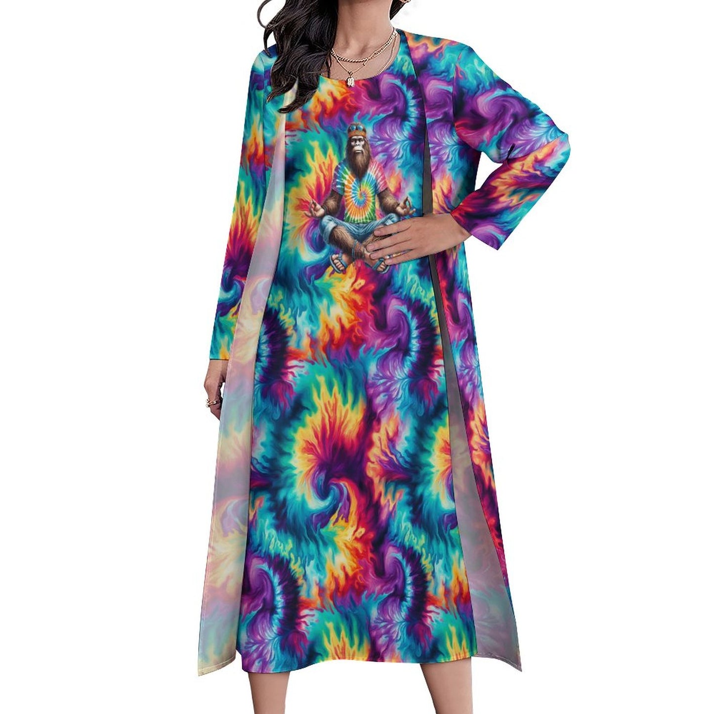Hippie Bigfoot Sasquatch, Women’s Long Dress with Cardigan