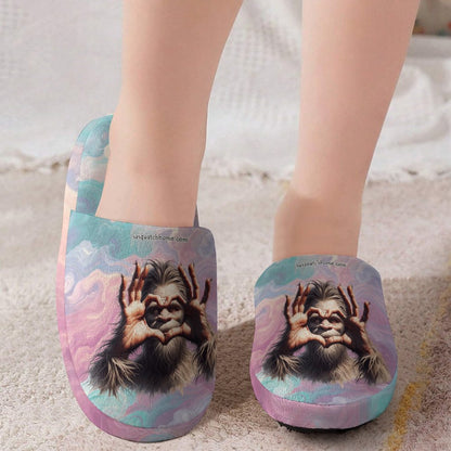 Bigfoot Sasquatch Heart Hands, Flannel Children's Cotton Slippers