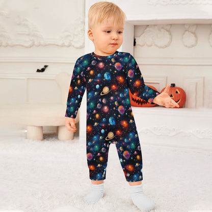 12 Galaxy / Outer Space, Long Sleeve Baby / Toddler Romper, Faux Cotton