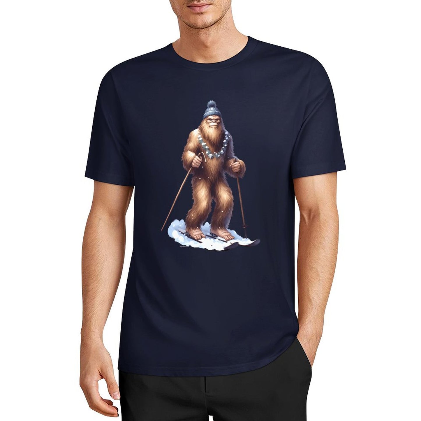 Bigfoot - Sasquatch Snow Skiing Short Sleeve Cotton T-Shirt