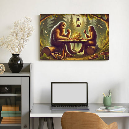 Bigfoot Sasquatch Family Image - Vintage Framed Canvas Art - 2 Sizes – Made in the USA
