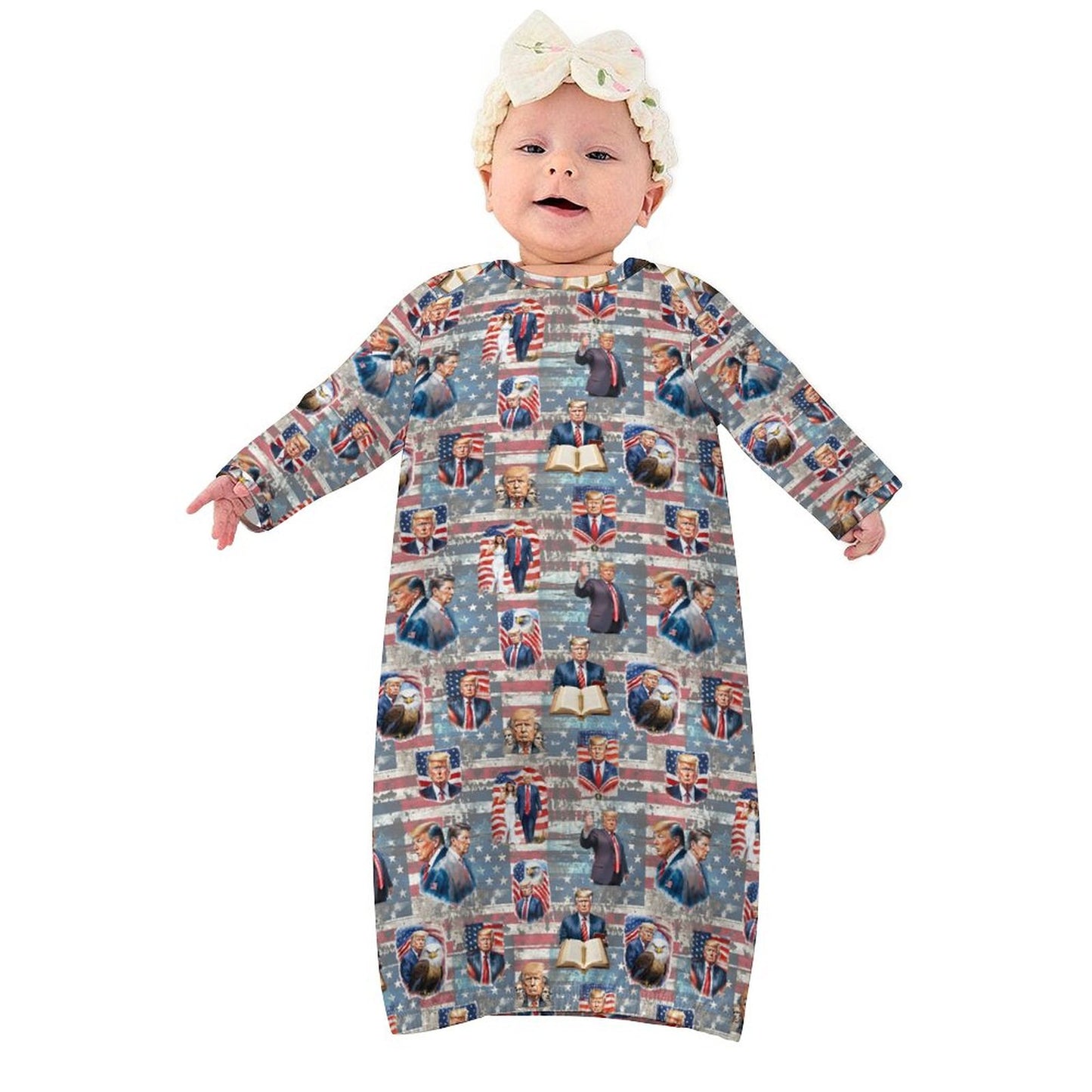 16 Trump Designs, Baby Long Sleeve Faux Cotton Sleeper Gown