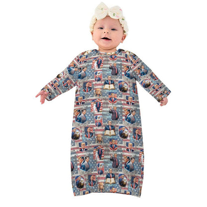 16 Trump Designs, Baby Long Sleeve Faux Cotton Sleeper Gown