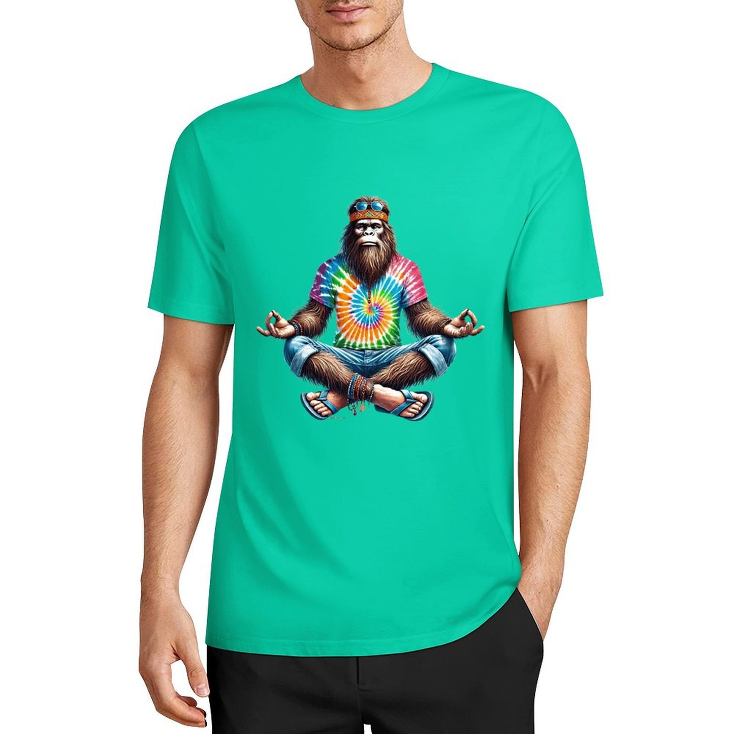 Bigfoot - Sasquatch Hippie Yoga Short Sleeve Cotton T-Shirt