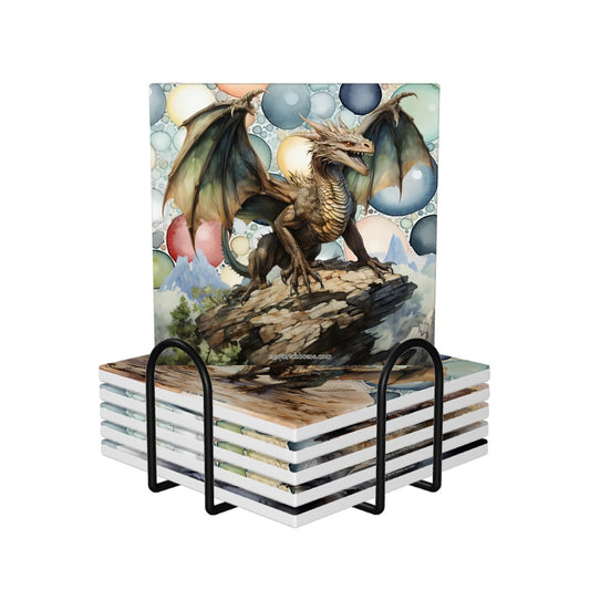 Dragons, Square Ceramic Coasters 6 pcs