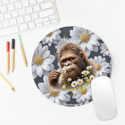 Sasquatch "Smell the Flowers" Round Mouse Pad