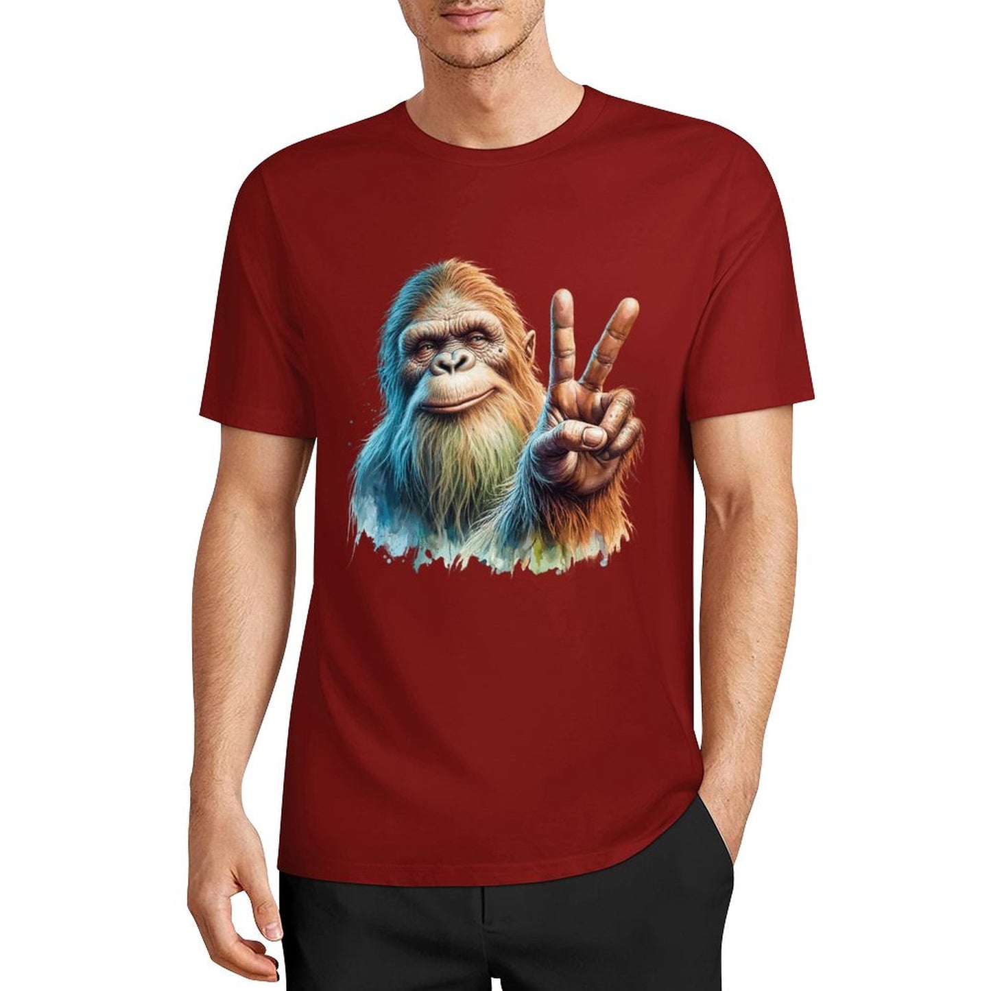 Bigfoot - Sasquatch Peace Sign Short Sleeve Cotton T-Shirt