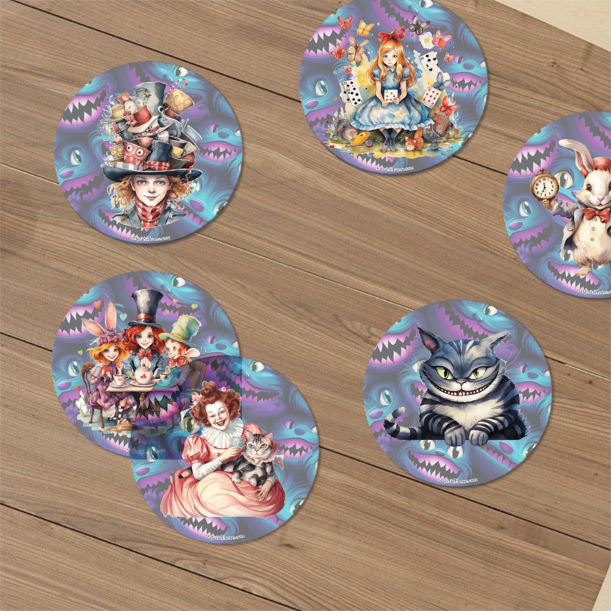 Alice in Wonderland, 6 Ceramic Coasters w metal stand