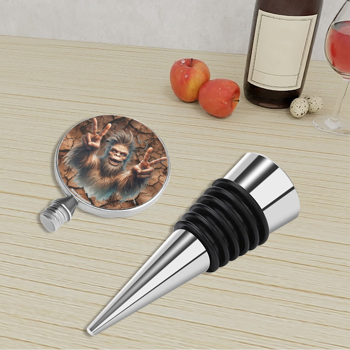 Happy Sasquatch / Bigfoot Face, Wine Bottle Stopper