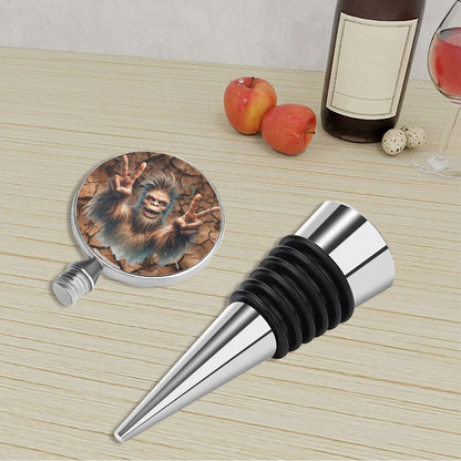 Happy Sasquatch / Bigfoot Face, Wine Bottle Stopper