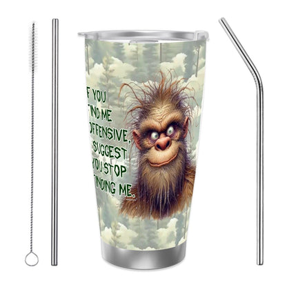 Sasquatch "Offensive", Themed 40 oz Travel Coffee Mug with a Straw