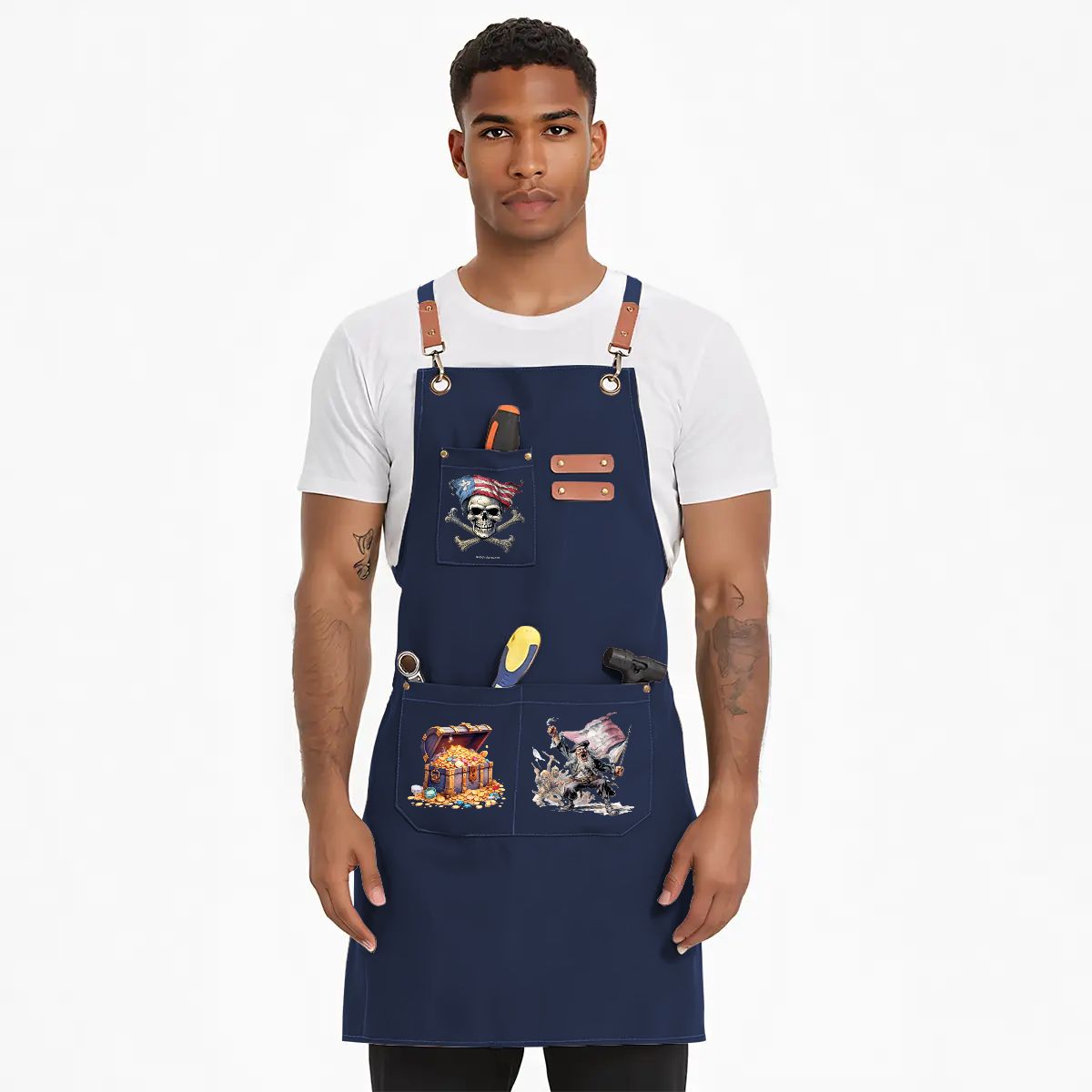 Pirate Canvas Cross Back Apron with Pockets