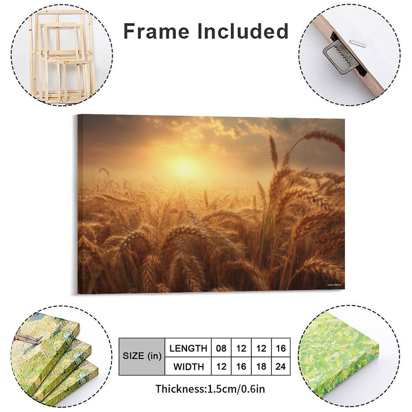 Wheat Sunset, Vintage Framed Canvas Art - 2 Sizes – Made in the USA