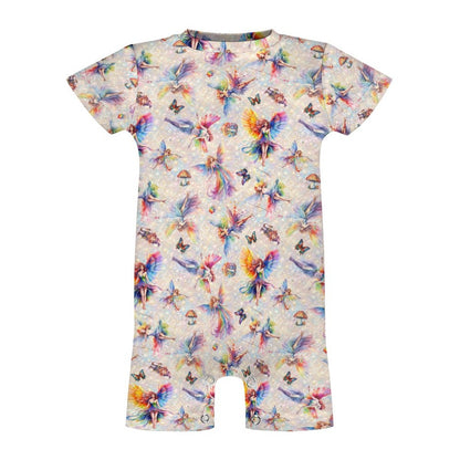 6 Fairy Designs, Faux Cotton Short Sleeve Baby Bodysuit Romper