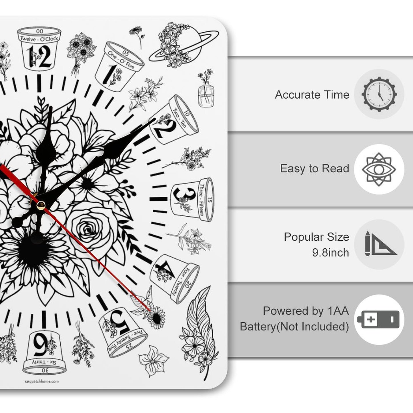 Flowers Square Wall Clock