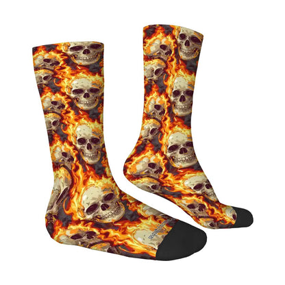 Flaming Skull, Polyester Crew Socks