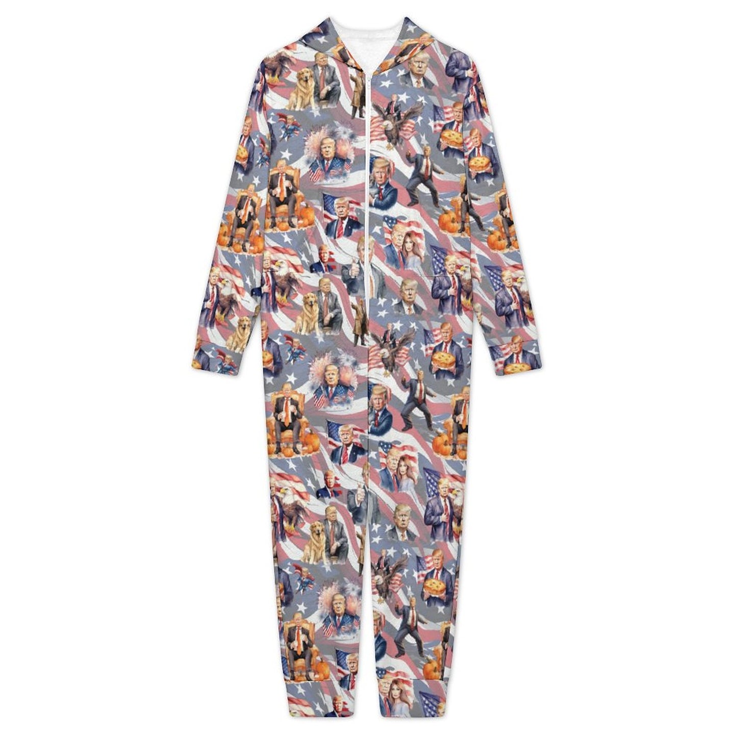 10 Donald Trump Design, Youth Flannel Footless Zip up Pajama Jumpsuit