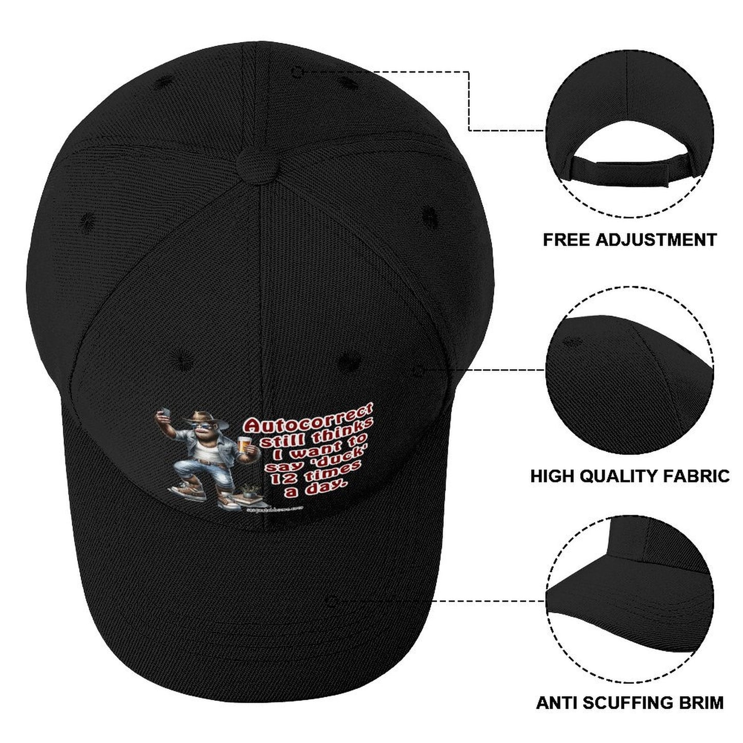 “Sarcastic Sasquatch” Series Polyester Baseball Caps – “Autocorrect still thinks…”