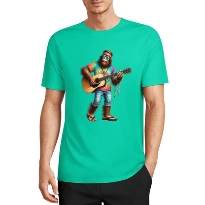 Bigfoot - Sasquatch Hippie Play Guitar Short Sleeve Cotton T-Shirt