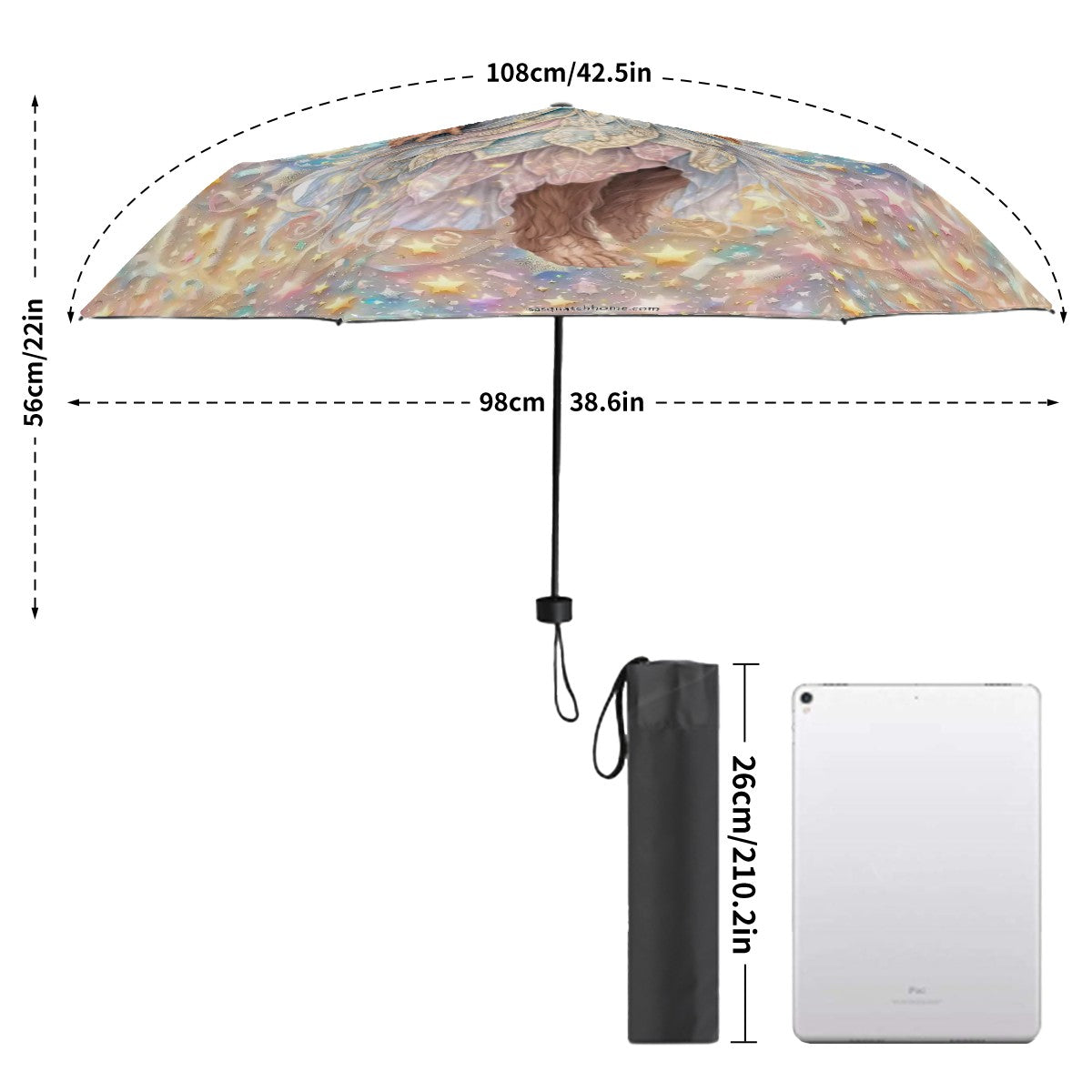 Fairy Sasquatch / Bigfoot Designs 38” UV Protection, Water Wicking Umbrella