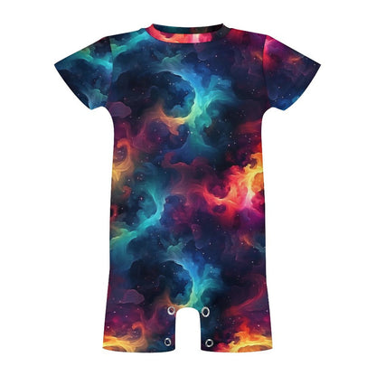 12 Galaxy, Outer Space Designs, Faux Cotton Short Sleeve Baby Bodysuit Romper