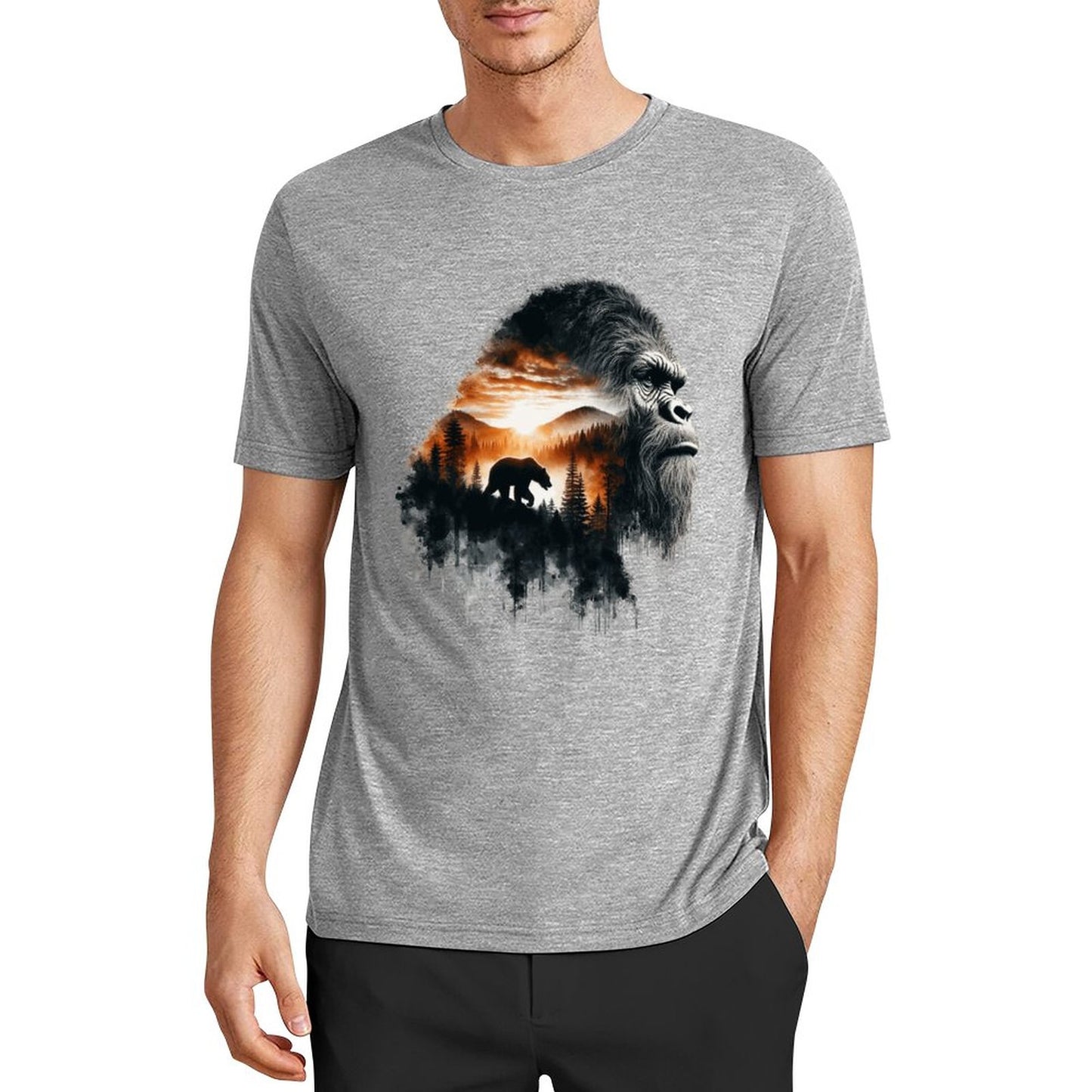 Bigfoot - Sasquatch Scenery Short Sleeve Cotton T-Shirt