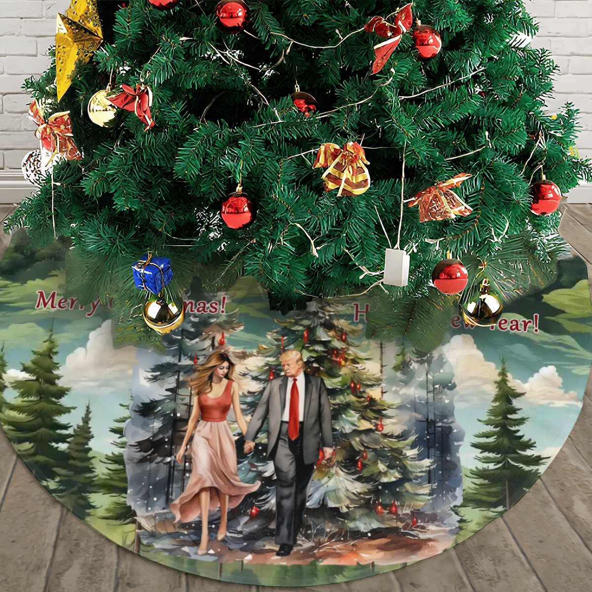 Donald & Melania Trump, Plush Christmas Tree Skirt – 3 Sizes
