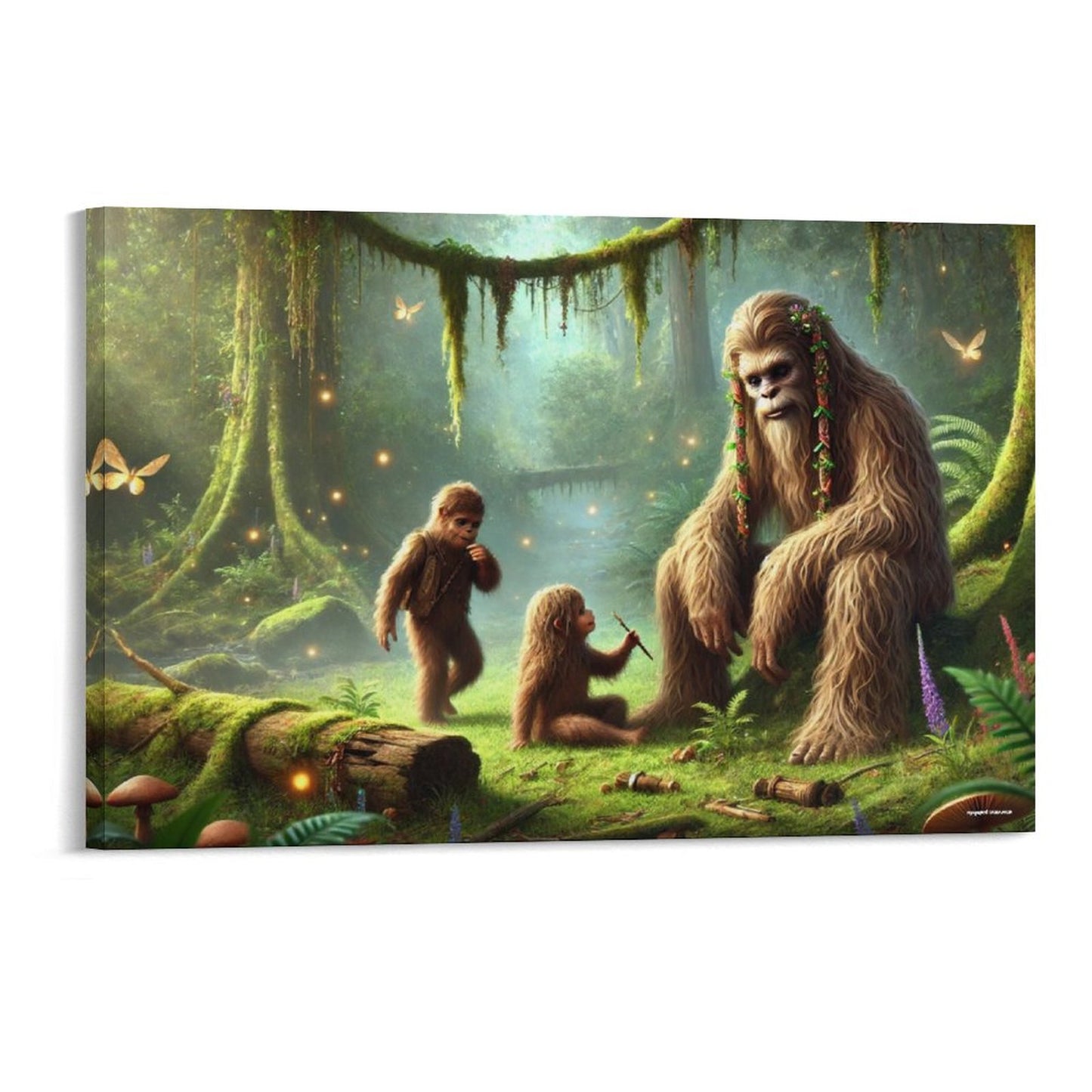 Bigfoot Sasquatch Family Image - Vintage Framed Canvas Art - 2 Sizes – Made in the USA