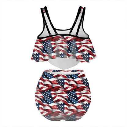 American Flag, Plus Size Women Bikini Flowy Ruffle Top
