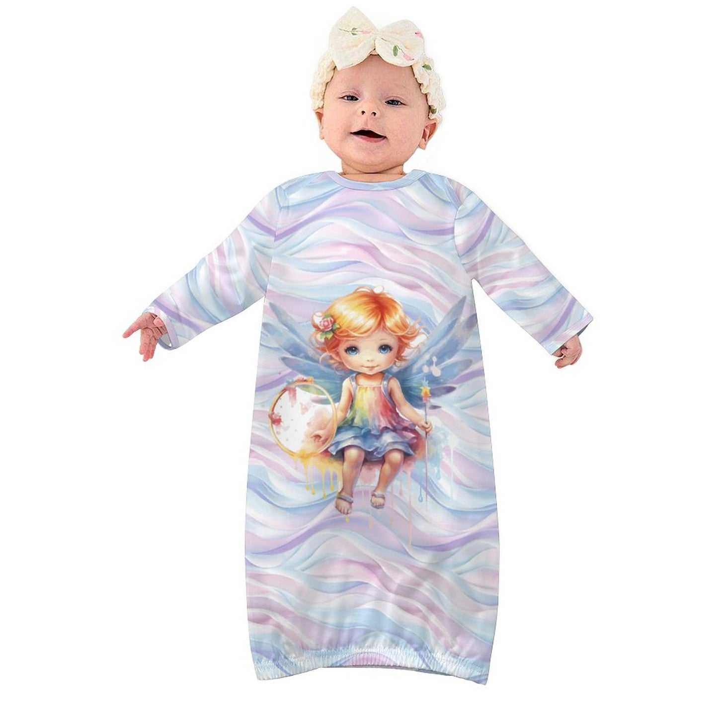 Fairy on Swirls, Baby Long Sleeve Faux Cotton Sleeper Gown