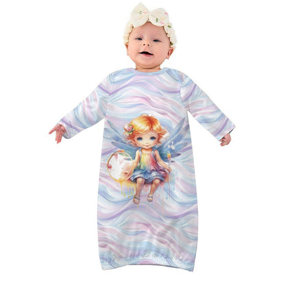 Fairy on Swirls, Baby Long Sleeve Faux Cotton Sleeper Gown