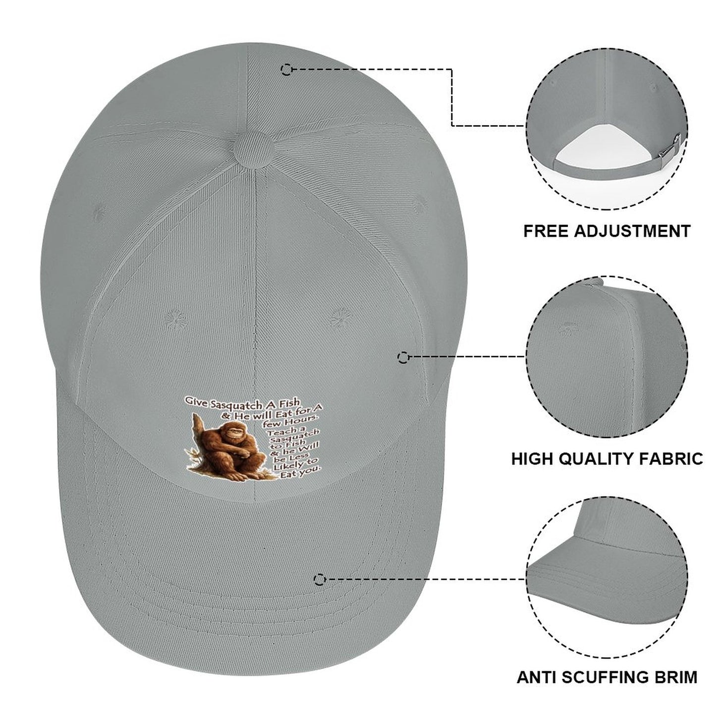 Bigfoot, Sasquatch “Give Sasquatch a fish..", Baseball Cap – 8 Colors
