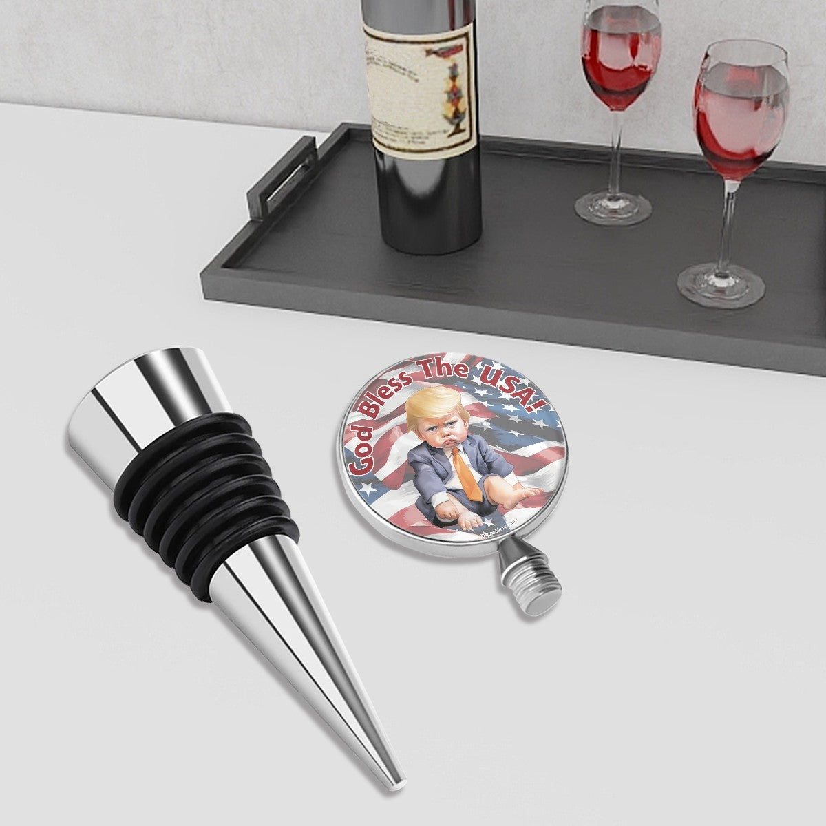 Baby Donald Trump "God bless the USA", Wine Bottle Stopper