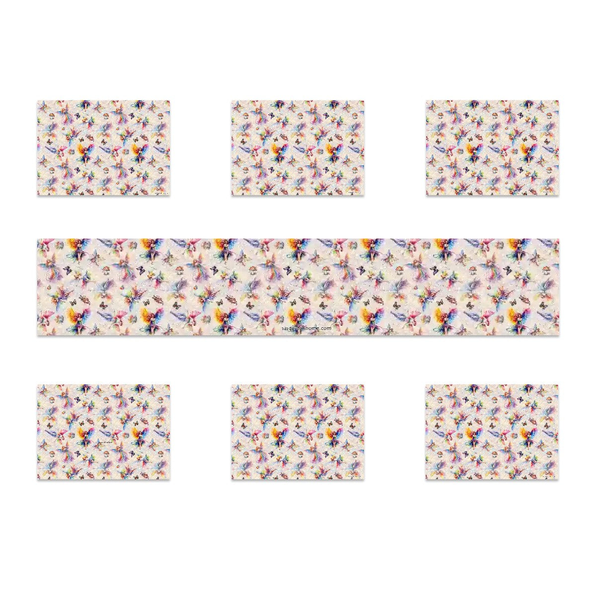 6 Fairy Designs, Table Runner Placemat Set 7 Pieces