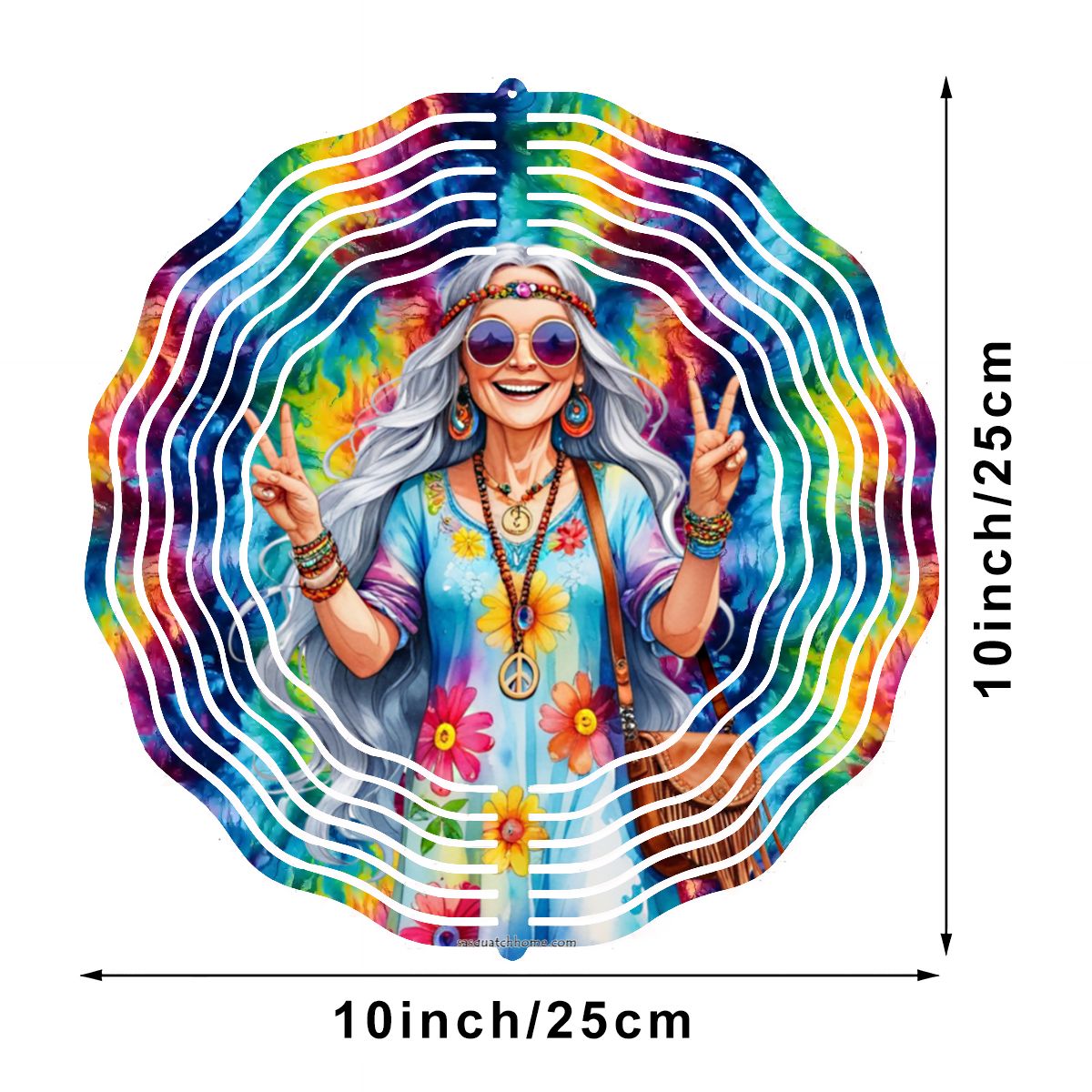 Hippie Lady, US Made Hanging Metal 3D Wind Spinner, Ornament