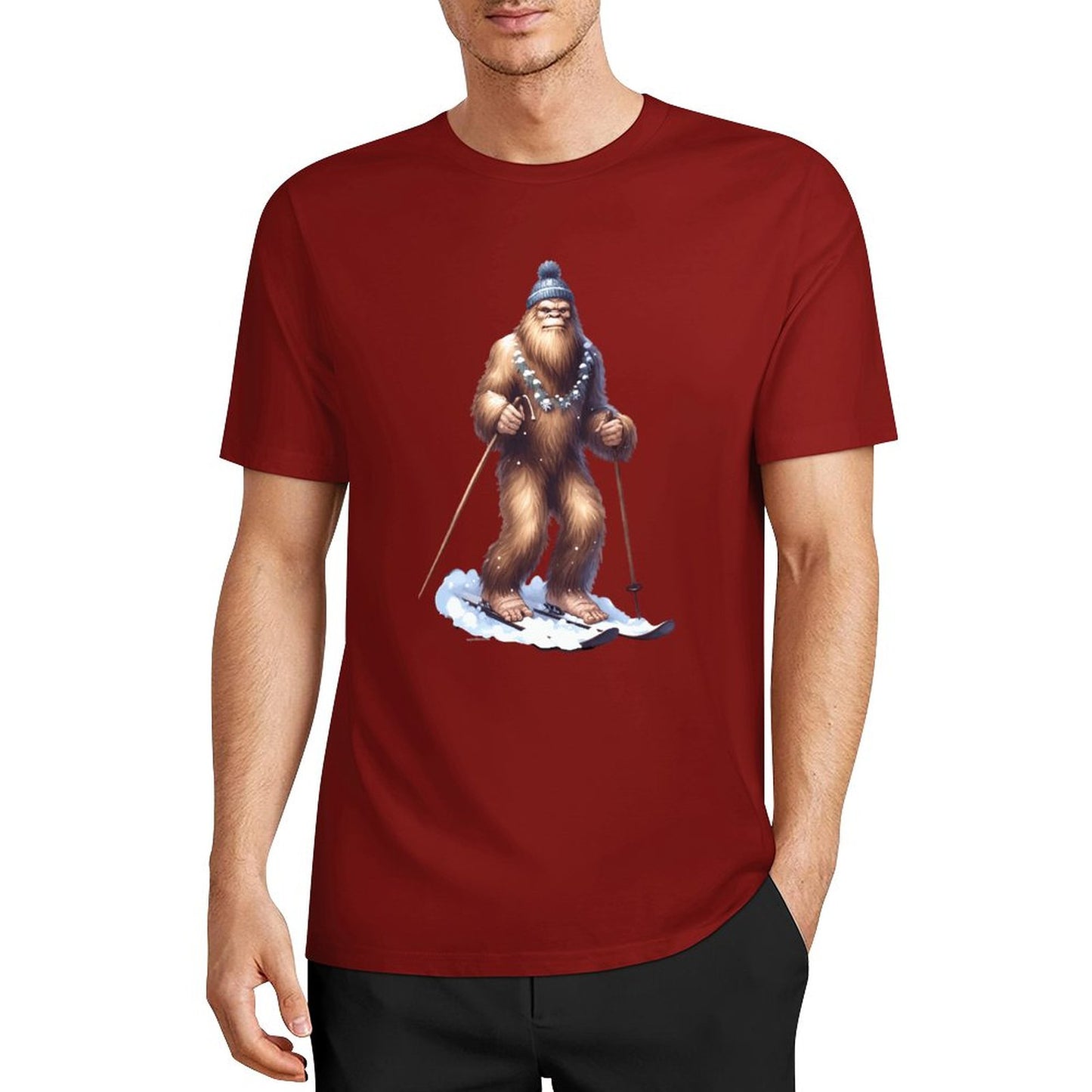 Bigfoot - Sasquatch Snow Skiing Short Sleeve Cotton T-Shirt