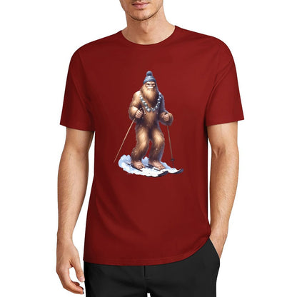 Bigfoot - Sasquatch Snow Skiing Short Sleeve Cotton T-Shirt