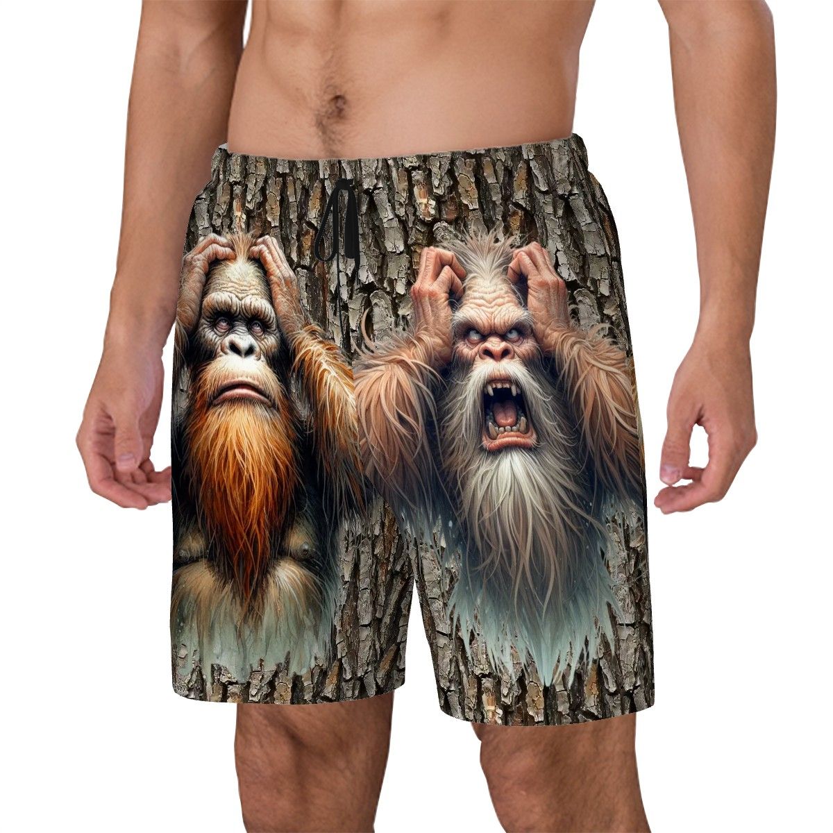 Crazy Bigfoot, Sasquatch, Men Beach Shorts / Swim trunks with 4 Pockets