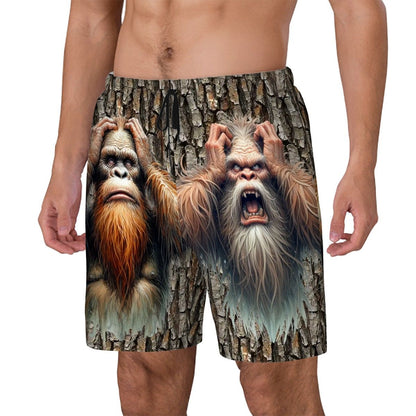 Crazy Bigfoot, Sasquatch, Men Beach Shorts / Swim trunks with 4 Pockets