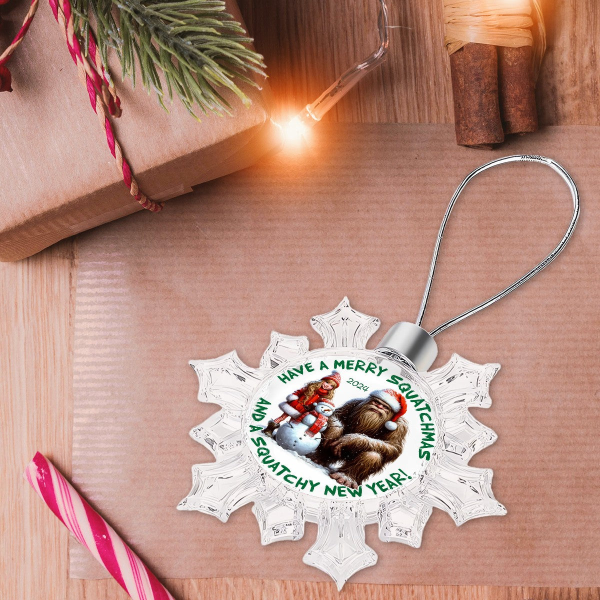 Bigfoot, Sasquatch Christmas Snowflake Decorations - "Have a Merry Squatchmas"