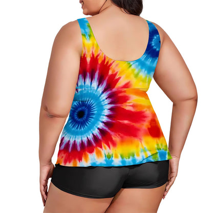 10 Tie Dye Designs, Plus Sized Women’s Two Piece Tankini Swimsuit