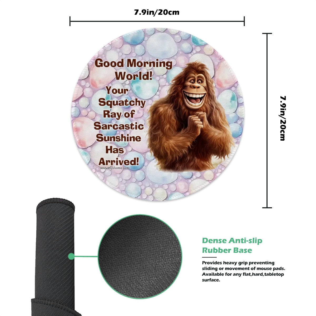 Bigfoot Sasquatch "Good Morning" Round Mouse Pad 8"