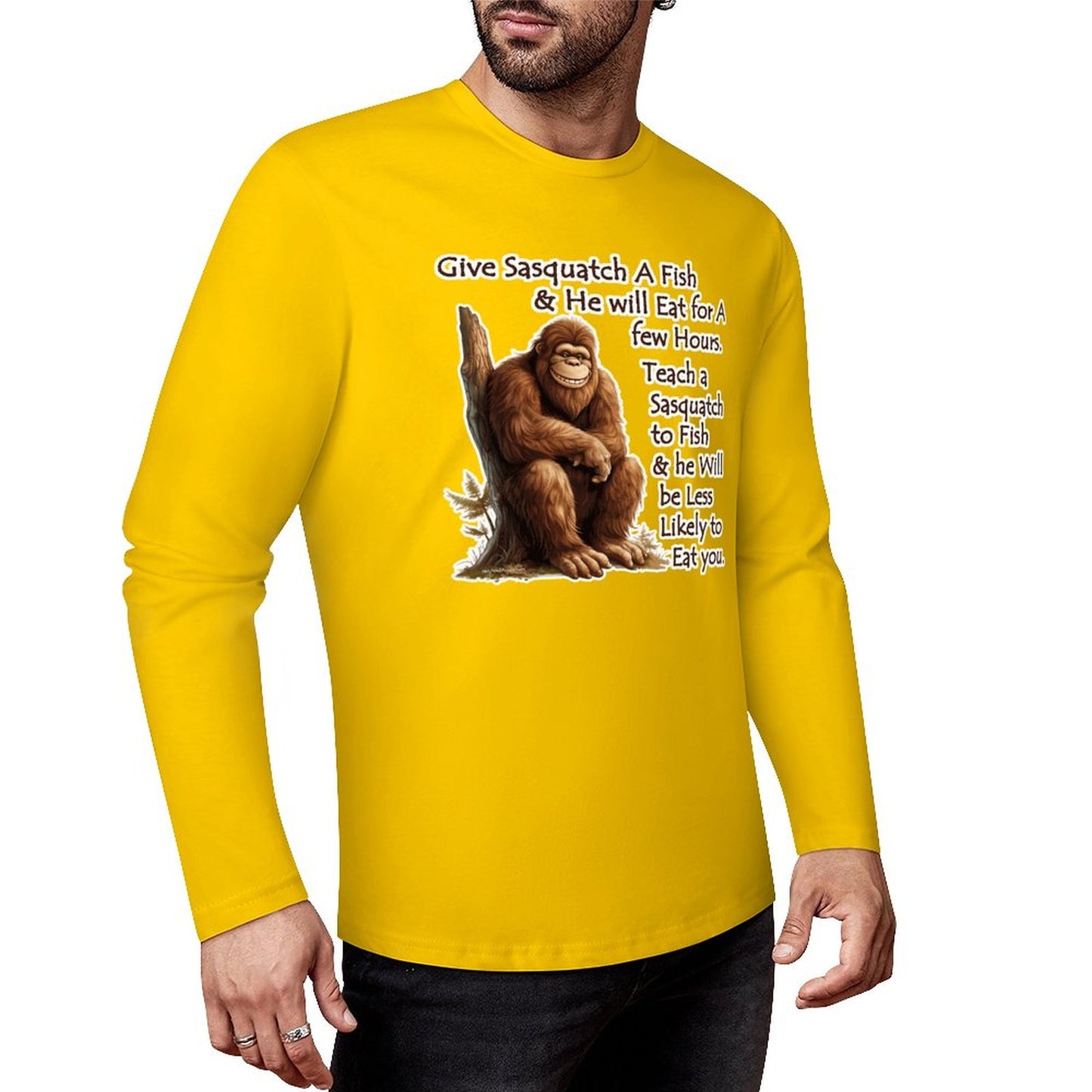 Bigfoot - Sasquatch "Give Sasquatch A Fish..",  Cotton Unisex Long Sleeve T-shirt