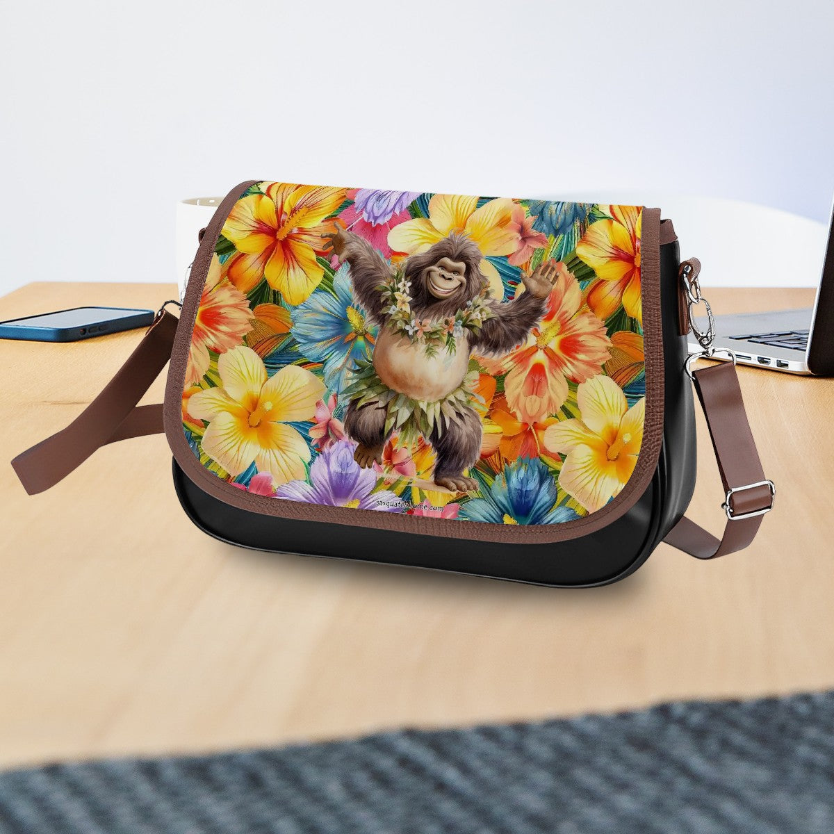 Bigfoot / Sasquatch Hawaiian Dance, Leather Shoulder Bag / Purse