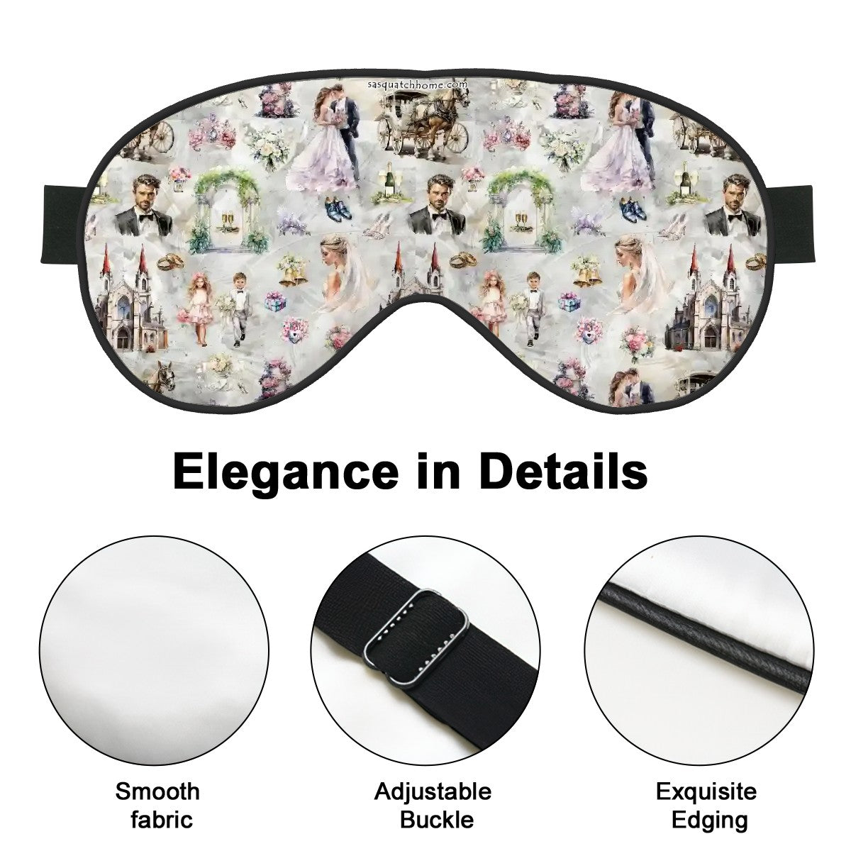 Sleep Mask with Adjustable Buckle - Wedding Design, Cloud Design